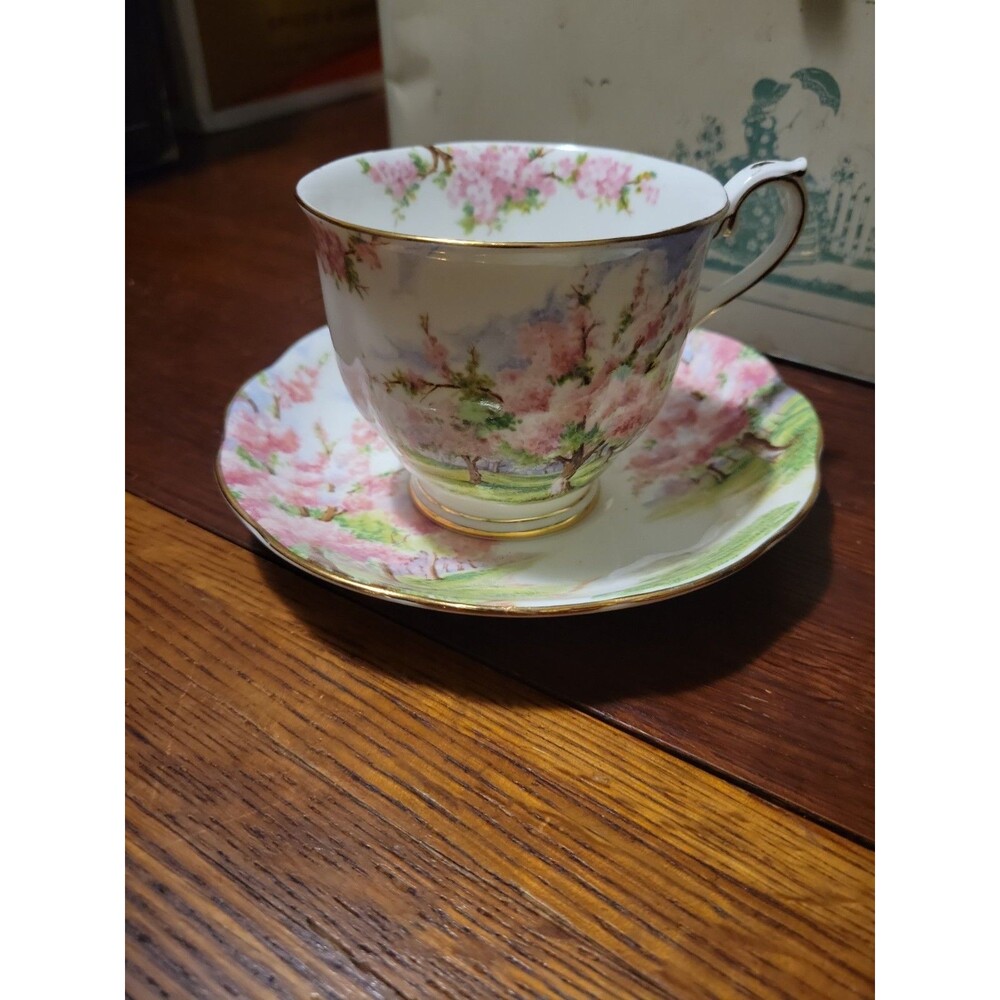 Royal Albert Bone China Cherry Blossom Time Tea Cup & Saucer England Vtg Floral